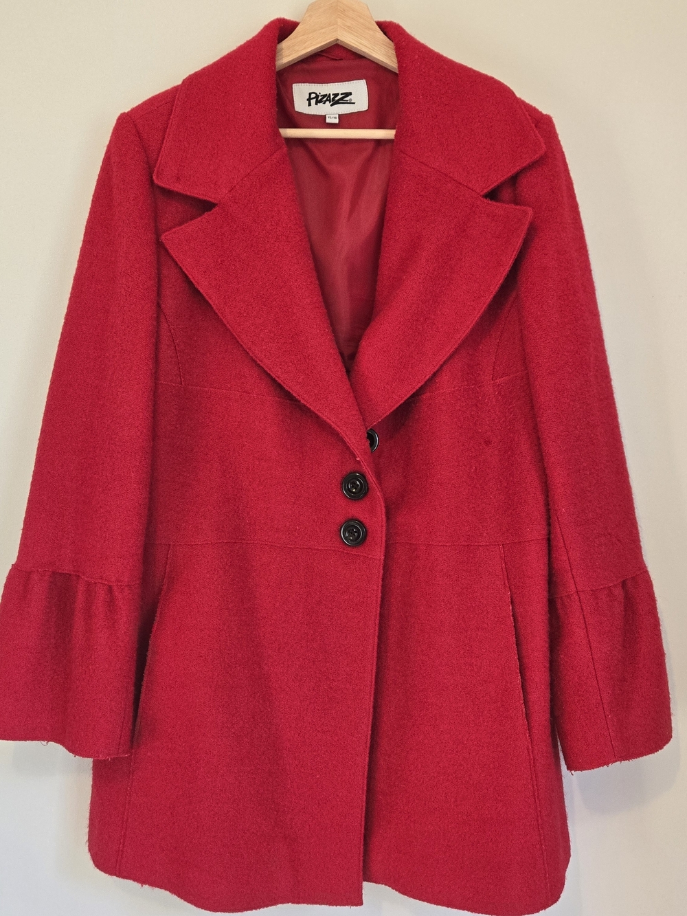 VTG Pizazz Red Wool Blend Peacoat Jacket Bell Sleeve Bold Vintage